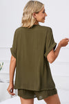 PACK15969-P609-1, Jungle Green Comfy Notched Neck Top and Drawstring Shorts Set