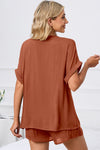 PACK15969-P703-1, Tawny Comfy Notched Neck Top and Drawstring Shorts Set
