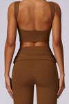 PACK2611657-P1017-1, Coffee Backless Active Tank Top and Ruched Waist Flare Pants Set