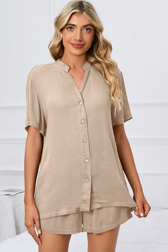 PACK15970-P18-1, Apricot Short Sleeve Shirt and Shorts 2Pcs Set