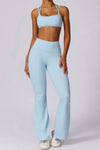 PACK265562-P204-1, Mist Blue Solid Color High Waist Active Sports Flare Pants