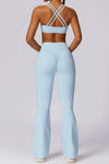 PACK265562-P204-1, Mist Blue Solid Color High Waist Active Sports Flare Pants