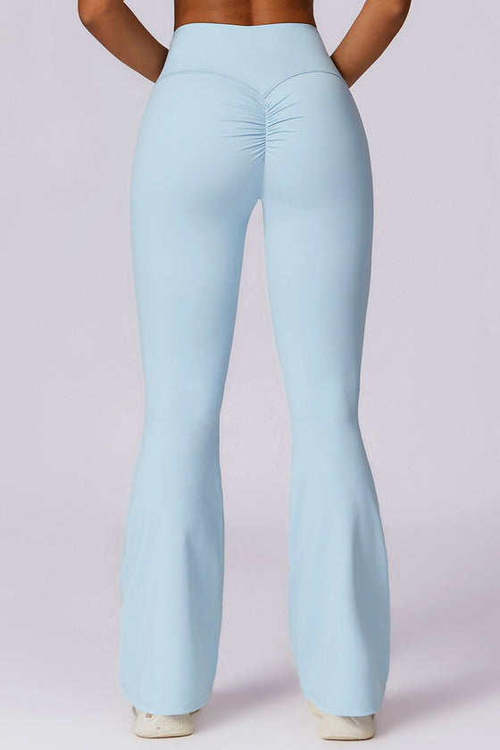 PACK265562-P204-1, Mist Blue Solid Color High Waist Active Sports Flare Pants