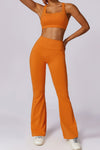 PACK265562-P7014-1, Russet Orange Solid Color High Waist Active Sports Flare Pants