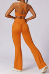 PACK265562-P7014-1, Russet Orange Solid Color High Waist Active Sports Flare Pants