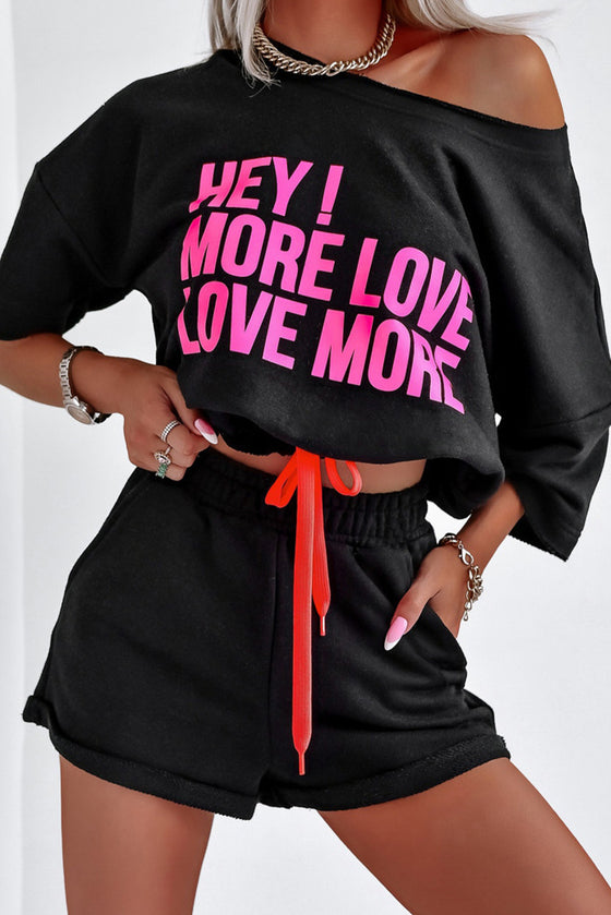 PACK2611663-P2-1, Black HEY MORE LOVE LOVE MORE Letter Active Sports Set