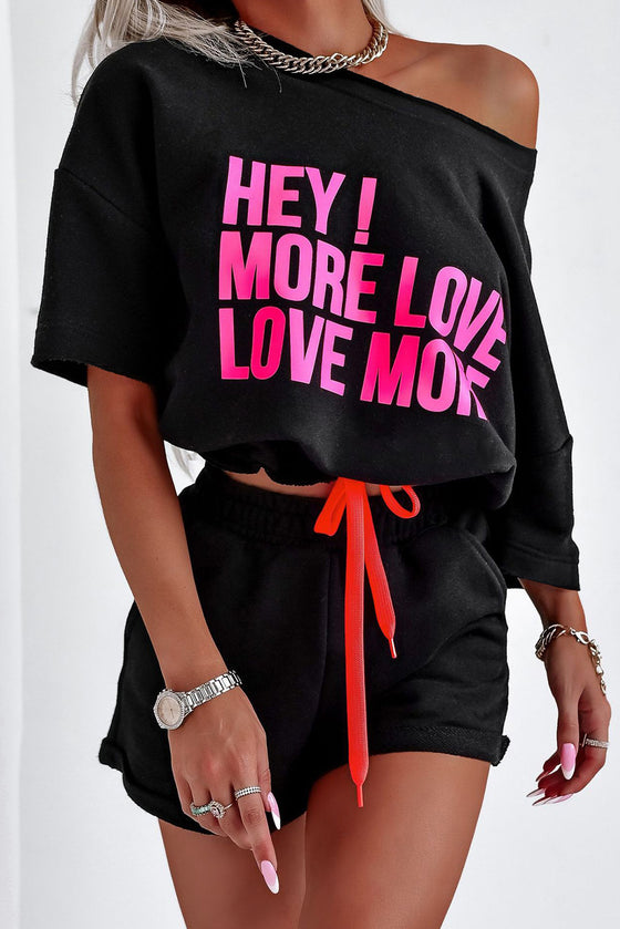 PACK2611663-P2-1, Black HEY MORE LOVE LOVE MORE Letter Active Sports Set
