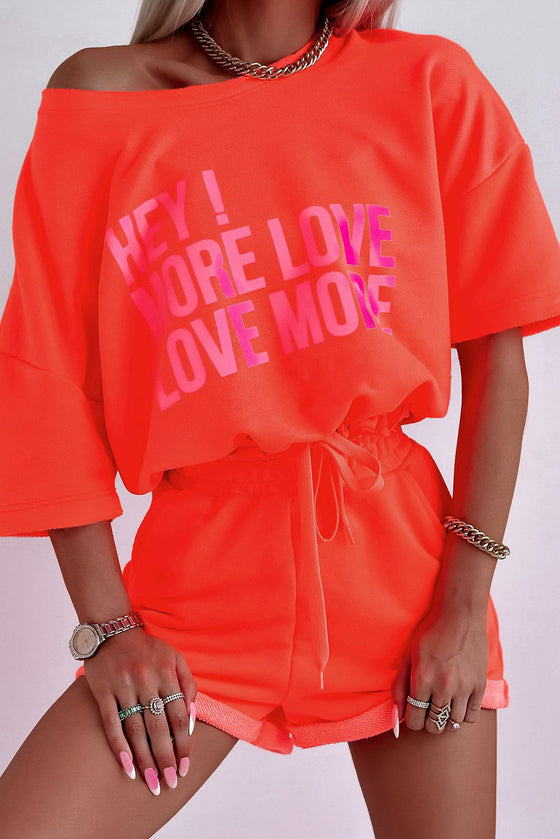 PACK2611663-P14-1, Orange HEY MORE LOVE LOVE MORE Letter Active Sports Set