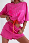 PACK2611663-P106-1, Bright Pink HEY MORE LOVE LOVE MORE Letter Active Sports Set