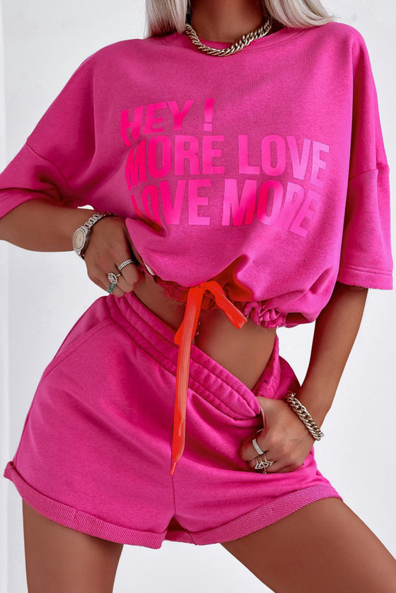 PACK2611663-P106-1, Bright Pink HEY MORE LOVE LOVE MORE Letter Active Sports Set