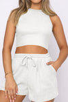 PACK2611664-P1-1, White Waffle Knit Tank Top and Sports Shorts Two Piece Set