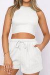 PACK2611664-P1-1, White Waffle Knit Tank Top and Sports Shorts Two Piece Set