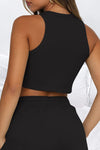 PACK2611664-P2-1, Black Waffle Knit Tank Top and Sports Shorts Two Piece Set