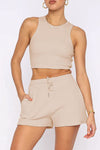 PACK2611664-P18-1, Apricot Waffle Knit Tank Top and Sports Shorts Two Piece Set