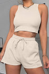 PACK2611664-P18-1, Apricot Waffle Knit Tank Top and Sports Shorts Two Piece Set