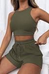 PACK2611664-P609-1, Jungle Green Waffle Knit Tank Top and Sports Shorts Two Piece Set