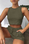 PACK2611664-P609-1, Jungle Green Waffle Knit Tank Top and Sports Shorts Two Piece Set