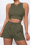 PACK2611664-P609-1, Jungle Green Waffle Knit Tank Top and Sports Shorts Two Piece Set