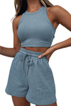 PACK2611664-P1204-1, Myosotis Waffle Knit Tank Top and Sports Shorts Two Piece Set