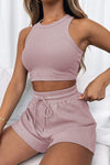 PACK2611664-P1410-1, Fushia Waffle Knit Tank Top and Sports Shorts Two Piece Set