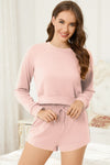 PACK15974-P1010-1, Light Pink Cropped Long Sleeve Top Drawstring Shorts Lounge Set