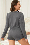 PACK15974-P2011-1, Dark Grey Cropped Long Sleeve Top Drawstring Shorts Lounge Set