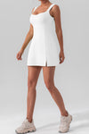 PACK267015-P1-1, White U Neck Sleeveless Side Slit Sports Mini Dress