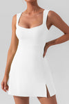 PACK267015-P1-1, White U Neck Sleeveless Side Slit Sports Mini Dress