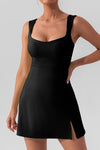 PACK267015-P2-1, Black U Neck Sleeveless Side Slit Sports Mini Dress