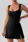 PACK267015-P2-1, Black U Neck Sleeveless Side Slit Sports Mini Dress