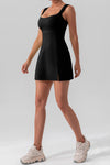 PACK267015-P2-1, Black U Neck Sleeveless Side Slit Sports Mini Dress