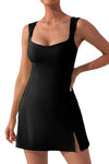 PACK267015-P2-1, Black U Neck Sleeveless Side Slit Sports Mini Dress