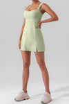 PACK267015-P1109-1, Grass Green U Neck Sleeveless Side Slit Sports Mini Dress