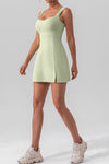 PACK267015-P1109-1, Grass Green U Neck Sleeveless Side Slit Sports Mini Dress
