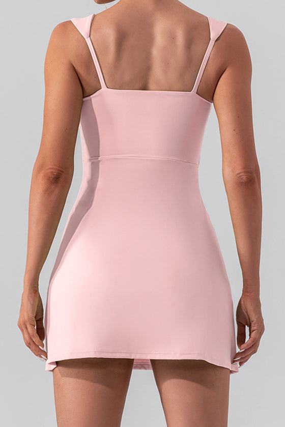 PACK267015-P1010-1, Light Pink U Neck Sleeveless Side Slit Sports Mini Dress