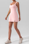 PACK267015-P1010-1, Light Pink U Neck Sleeveless Side Slit Sports Mini Dress