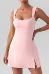 PACK267015-P1010-1, Light Pink U Neck Sleeveless Side Slit Sports Mini Dress