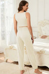 PACK15977-P101-1, White Cropped Tank Top and Drawstring Joggers Lounge Set