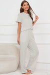 PACK15978-P1011-1, Light Grey Buttoned Tee and Wide Leg Pants Lounge Set