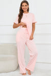 PACK15978-P2010-1, Apricot Pink Buttoned Tee and Wide Leg Pants Lounge Set