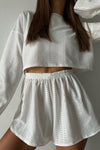 Stylish Eyelet Texture Long Sleeve 2pcs Shorts Set