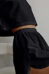 PACK626219-P2-1, Black Stylish Eyelet Texture Long Sleeve 2pcs Shorts Set