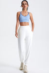 PACK265564-P1-1, White Solid Color High Waist Side Pockets Active Joggers
