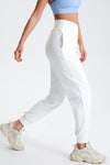 PACK265564-P1-1, White Solid Color High Waist Side Pockets Active Joggers