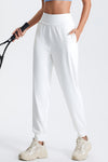 PACK265564-P1-1, White Solid Color High Waist Side Pockets Active Joggers