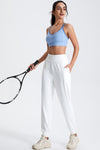 PACK265564-P1-1, White Solid Color High Waist Side Pockets Active Joggers