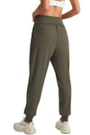 PACK265564-P1609-1, Moss Green Solid Color High Waist Side Pockets Active Joggers