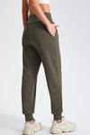 PACK265564-P1609-1, Moss Green Solid Color High Waist Side Pockets Active Joggers
