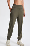 PACK265564-P1609-1, Moss Green Solid Color High Waist Side Pockets Active Joggers