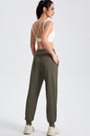 PACK265564-P1609-1, Moss Green Solid Color High Waist Side Pockets Active Joggers